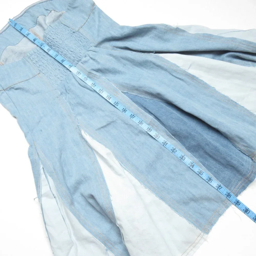 Anthropologie Pilcro Strapless Seamed Denim Mini Dress Light Blue Medium - Picture 6 of 10
